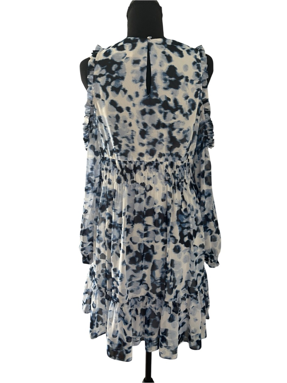 Eliza J Blue and White Cold-Shoulder Tie-Dye Mini Dress - Picture 4 of 10